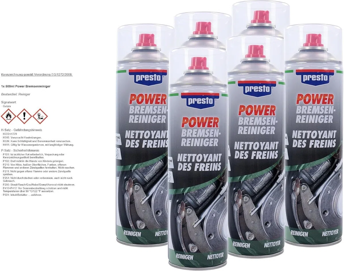 presto POWER Bremsenreiniger, kraftvoller Öl- und Fettentferner, säurefrei, sprühstark, rückstandsfrei, für Motoren, Maschinen, vielseitige Anwendungen, 500 ml