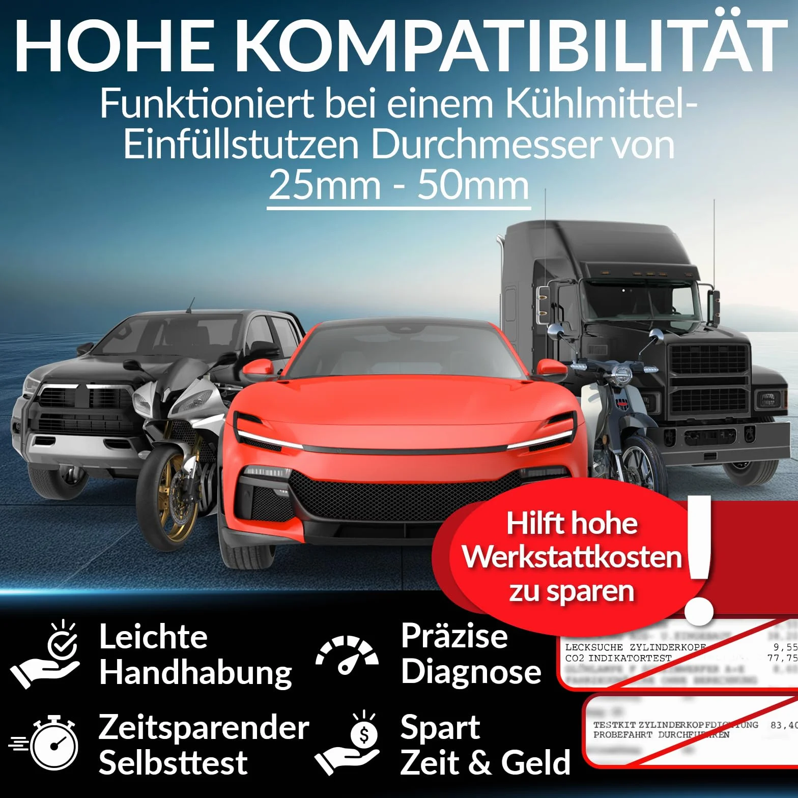 Heimwert Zylinderkopfdichtung Tester ohne Herumschrauberei - extrem günstiger und zuverlässiger Kühlmittel Dichtheitstest per Farbwechsel - co2 Tester Kühlwasser u Zylinderkopf KFZ u Motorrad (10 ml)