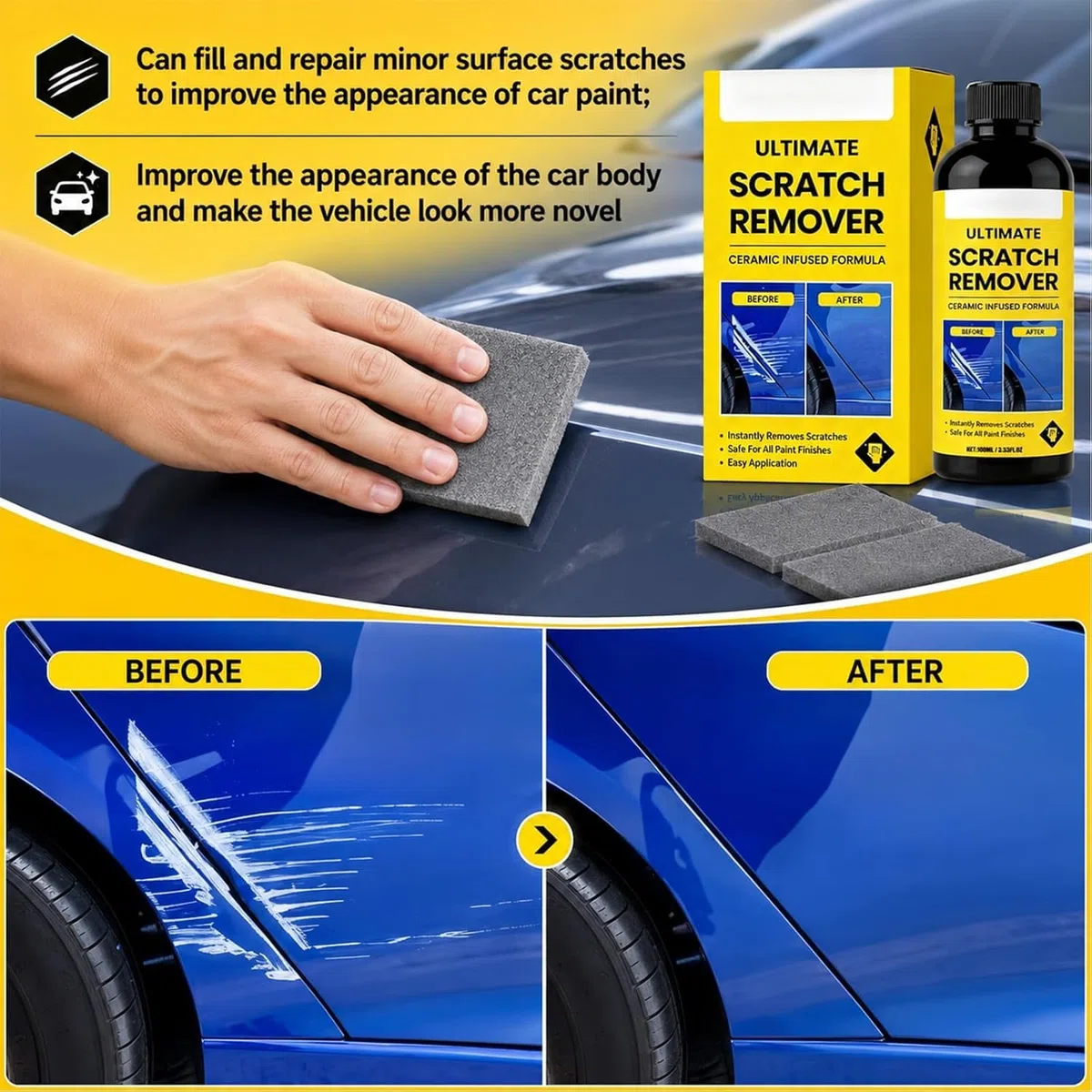 2Stück Nanopolix Kratzerentferner,Nanopolix Ultimate Scratch Remover,beseitigt alle Autokratzer in 60 Sekunden für alle Autos,schnelle Reparatur von Kratzern und Wiederherstellung des Glanzes