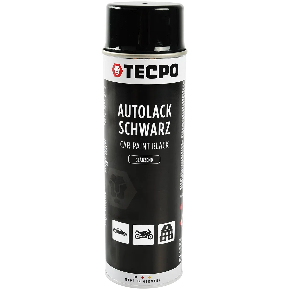 TECPO Lackspray schwarz glänzend, 3x500ml Autolack Rallyschwarz Sprühlack Farbspray mit hoher Deckkraft für Innen- und Außenbereich