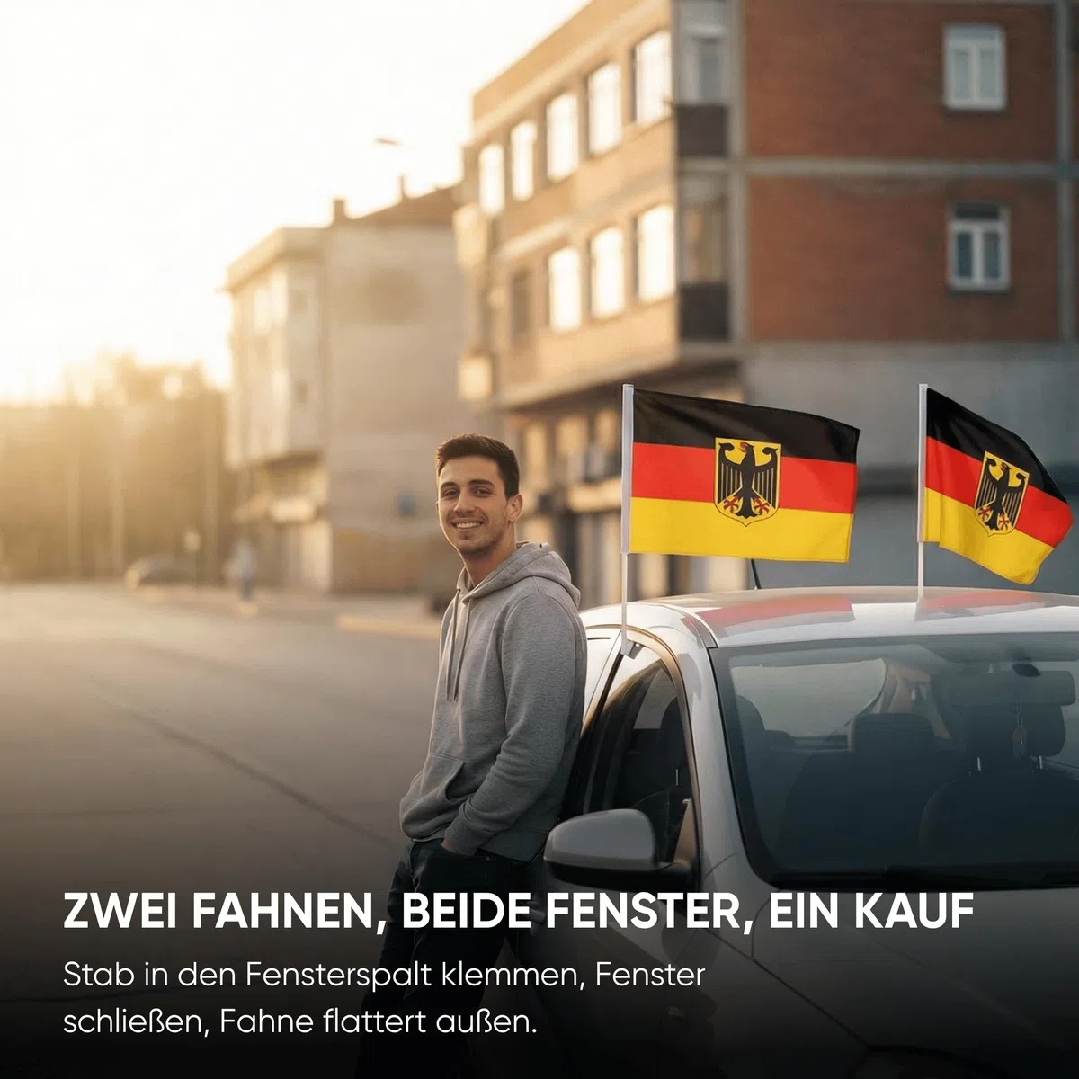 2er Set Auto Fahne Deutschland - Autofahnen Deutsche Flagge 30 x 45 cm, Fußball Fanartikel, WM & EM, Länderflagge Deutschland