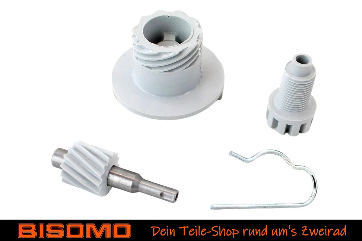 Tachoantrieb mit Lagerstück, Schraubenrad, Schraubenritzel + Feder für Simson S51, S70, SR50, SR80, KR51/2, Tachometerantrieb 4-teilig