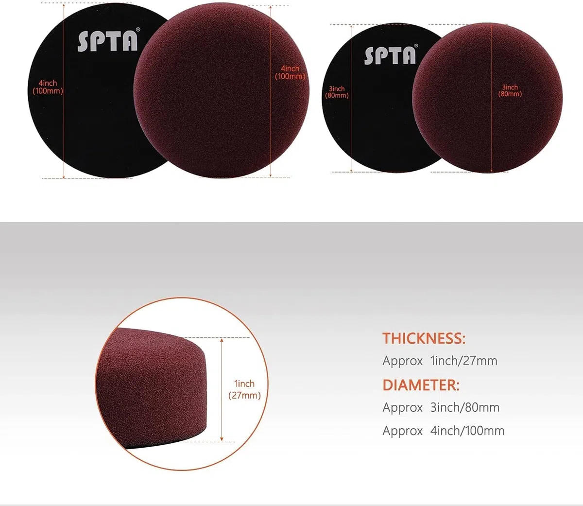 SPTA Polierer, 7,6 cm, 10 mm/780 W, variable Geschwindigkeit, Orbital Dual-Action-Auto-Detailing-Werkzeug mit DA-Polierpads, Schleifscheiben, Pad-Konditionierungsbürste, Kratzentferner