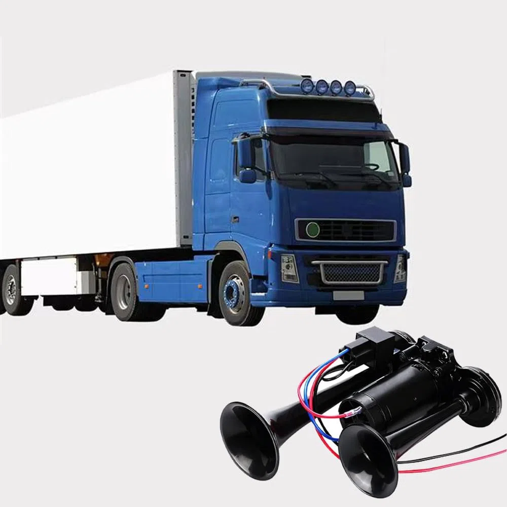 LWK Hupe 12V 600DB, Doppelrohr Lufthorn Train Horn mit Kompressor, 600DB Super Laut Air, Dual Trompete Auto Air Horn Kit, Hupe Lufthorn, für 12V Fahrzeuge PKW, LKW, Zug, Boot, Auto, Van