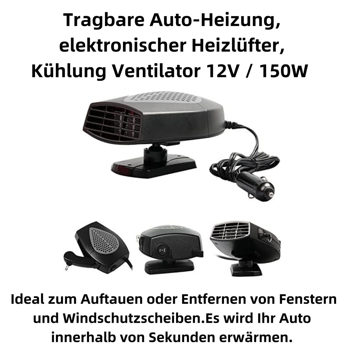 B22D 12V Auto Heizlüfter – 150W Tragbare Keramik Heizung & Kühlung Ventilator, Überhitzungsschutz, Schnelles Heizen, Defroster für Windschutzscheibe, 2-in-1 Autoheizung & Kühlung