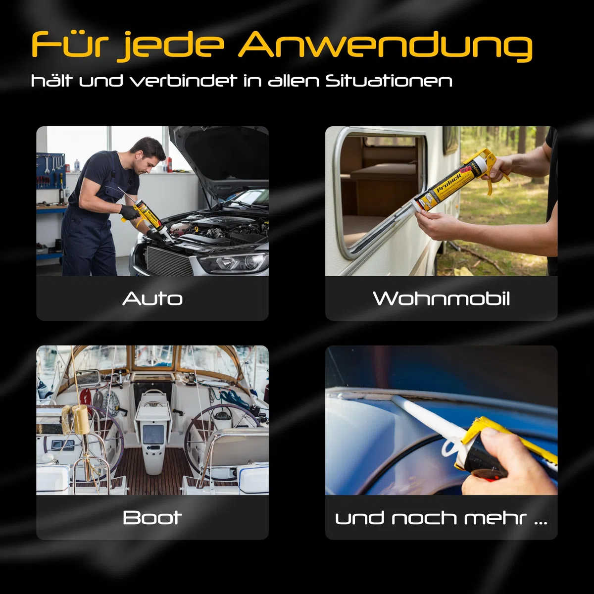 Wagner ProTack KFZ Hochleistungskleber schwarz 310 ml | entwickelt für Auto, Boot, Wohnmobil und Caravan | Ersetzt Schrauben und Schweißnähte durch dauerhafte, vibrationssichere Verklebungen