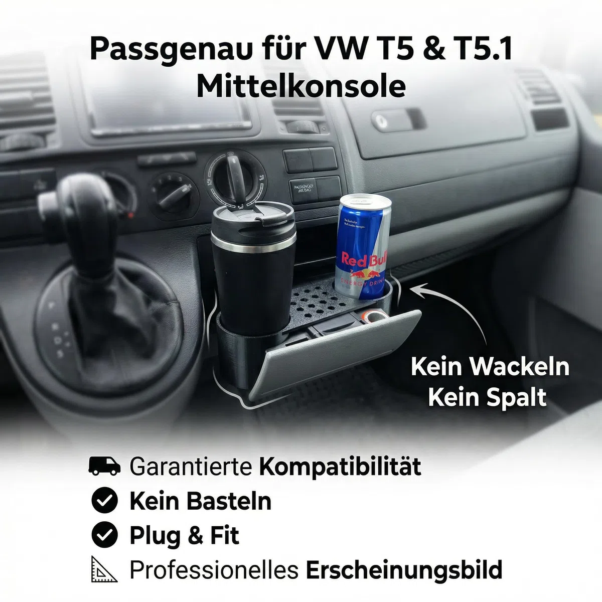 Becherhalter passend für VW T5 T5.1 Transporter für Mittelkonsole - Getränkehalter Volkswagen T5 Schwarz