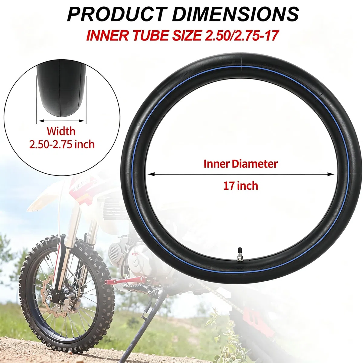 17Zoll Reifen Schlauch, 2.50/2.75-17 Pit Motorrad Dirt Bike Gummischlauch Ersatz Mit Geradem Ventilschaft, Für 110Cc 125Cc 140Cc Motorräder Universal