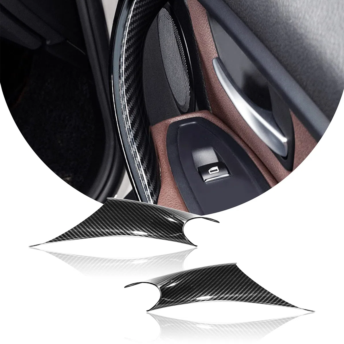 DWVV Kohlefaser Schnalle Beige Türverkleidung Griff Zugverkleidung für BMW Serie 3 4 F30 F31 F32 F33 F34 F36 F80,Schnalle Auto Innengriff für BMW 328i 330i 335i 428i 435i