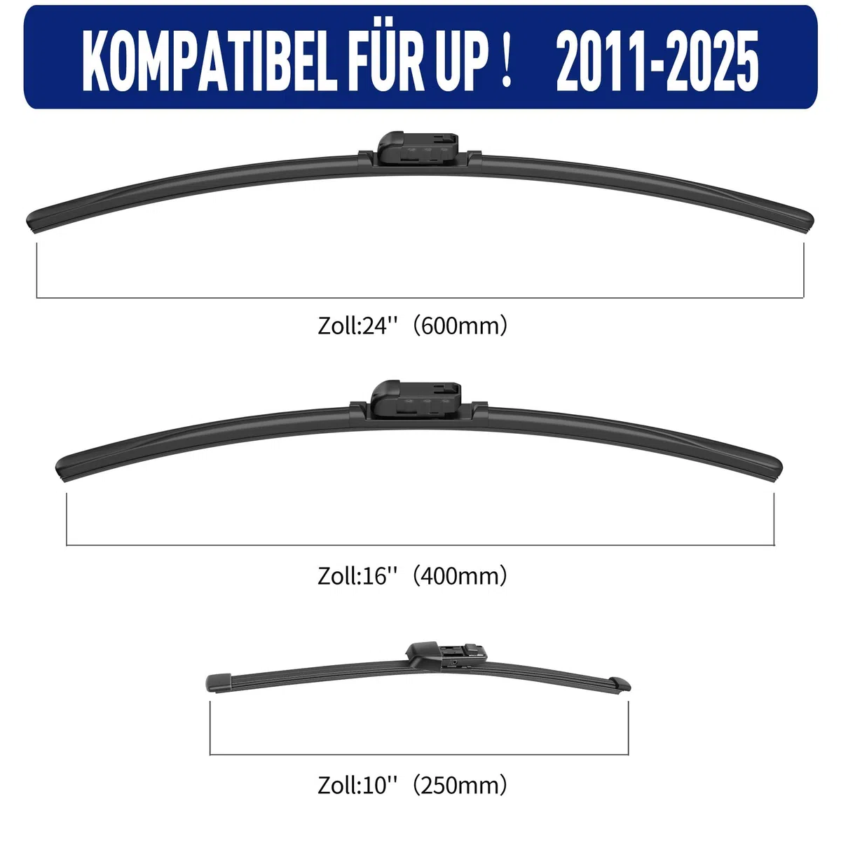Scheibenwischer Kompatibel für Volkswagen VW up！2011-2025, Wischerblätter Vorne + Hinten, Set Frontscheibenwischer und heckscheibenwischer, Auto Scheibenwischer Zubehör
