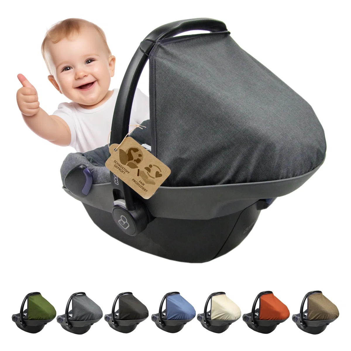 Sonnenverdeck Sonnendach Sonnenschutz für Babyschale kompatibel mit Maxi Cosi Pebble Gruppe 0+ meliert dunkelgrau