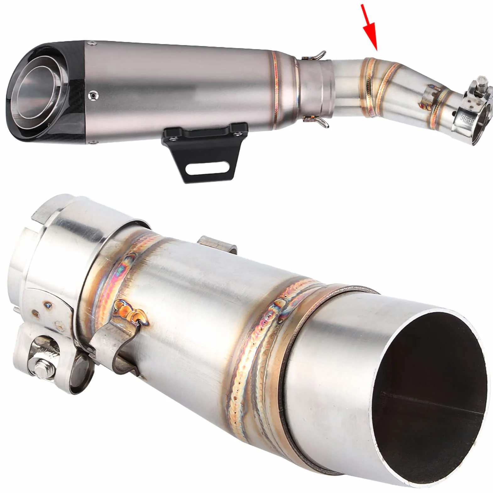 Für auspuff übergang Edelstahl Auspuffmittelrohr,Motorrad Auspuff Mittelrohrverbindungs Verbindungsstück Motorrad Saugrohre Ersatz für Z250 250 3-16