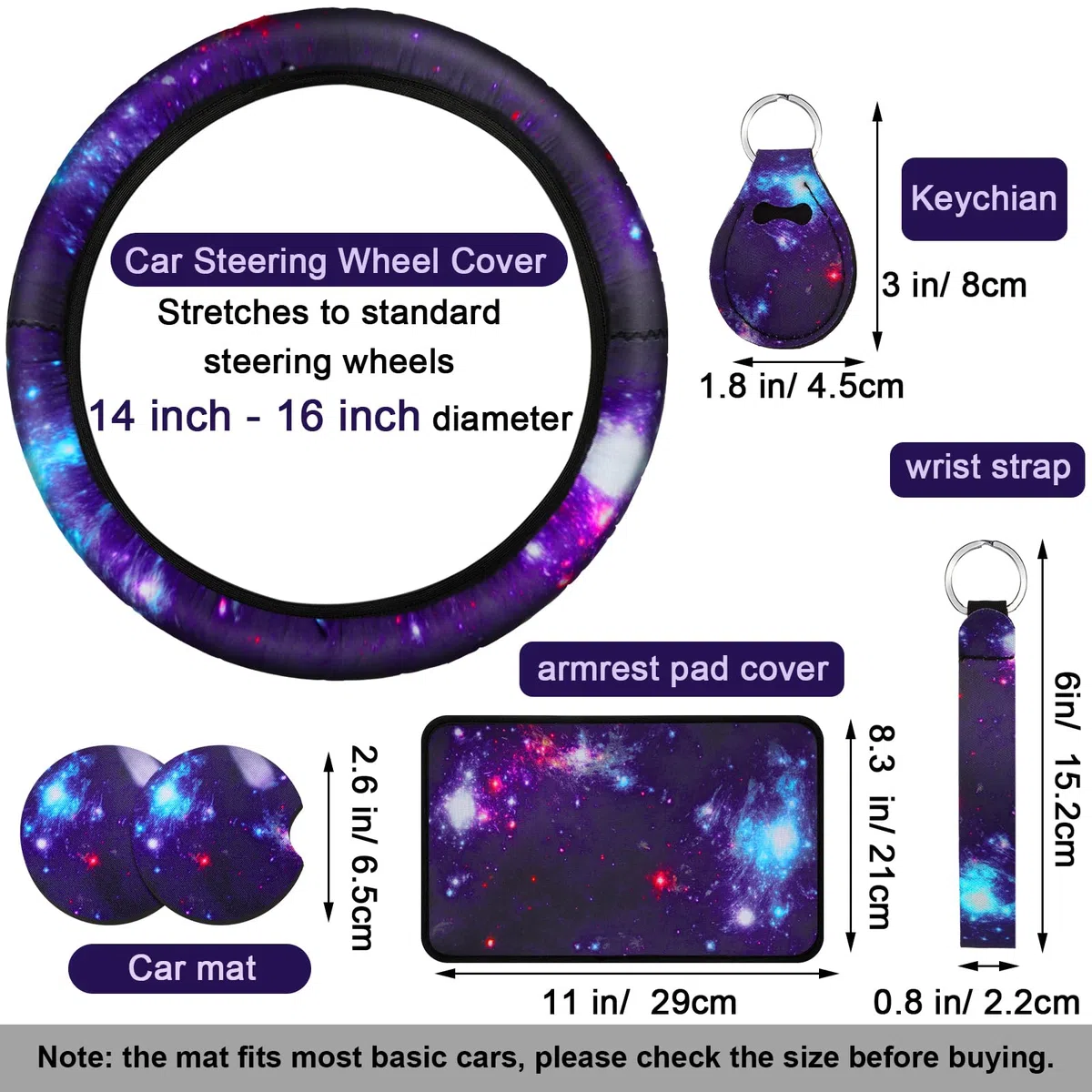 Frienda 15 Stück Galaxy-Autositzbezug Lenkradbezug Universal Stern Space Galaxy Auto Zubehör Separate Kopfstützenbezüge Sicherheitsgurtpolster passend für Auto LKW Van SUV