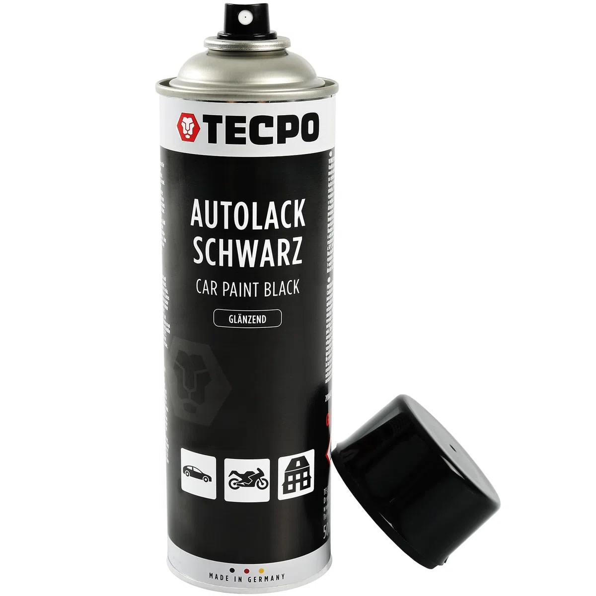 TECPO Lackspray schwarz glänzend, 3x500ml Autolack Rallyschwarz Sprühlack Farbspray mit hoher Deckkraft für Innen- und Außenbereich