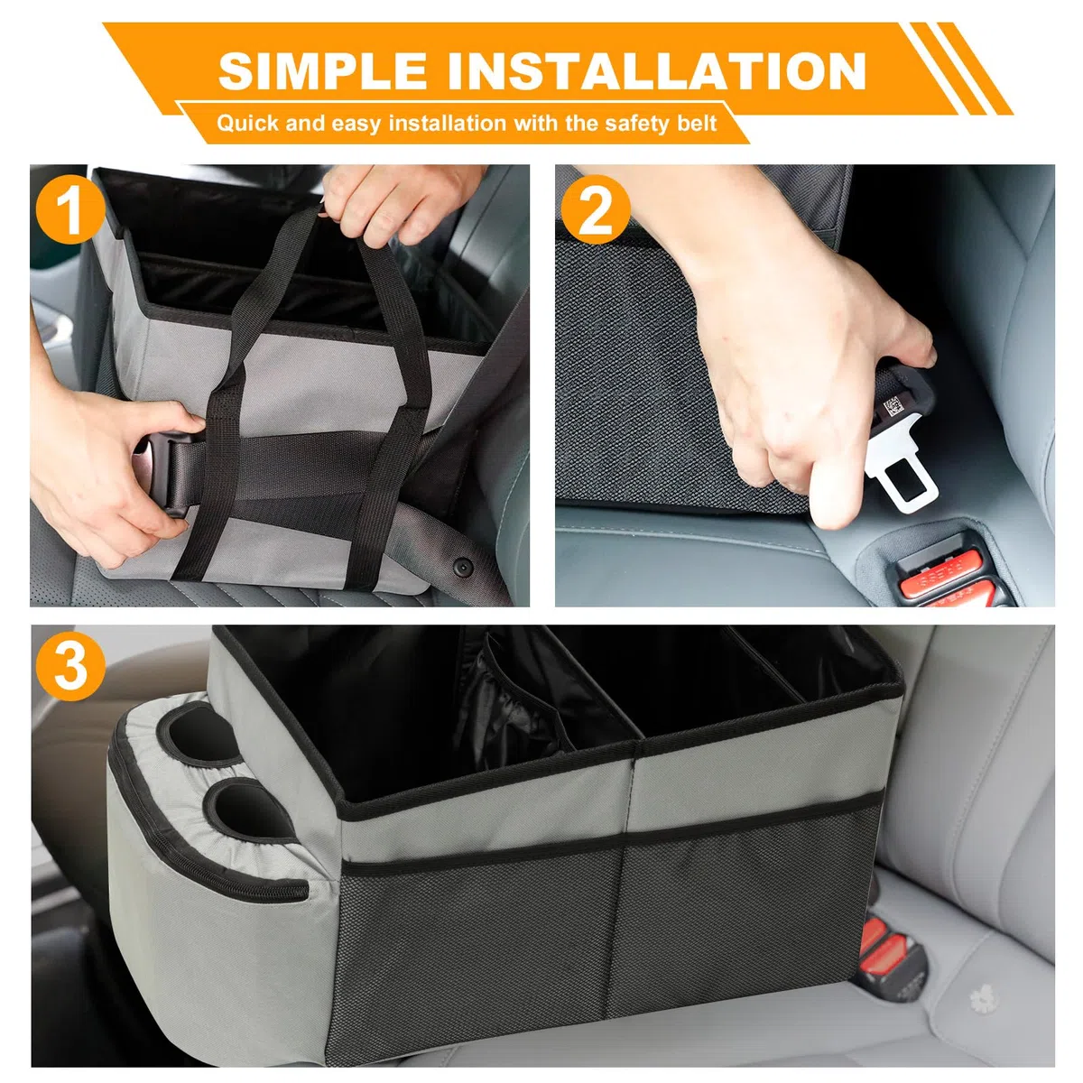 Romon Auto Organizer, Universelles Innen-Zubehör für Rücksitze, Kinderaufbewahrungsbox, für Rück- und Beifahrersitze, Aufbewahrung für Spielzeuge, Bücher, Snacks, Grau