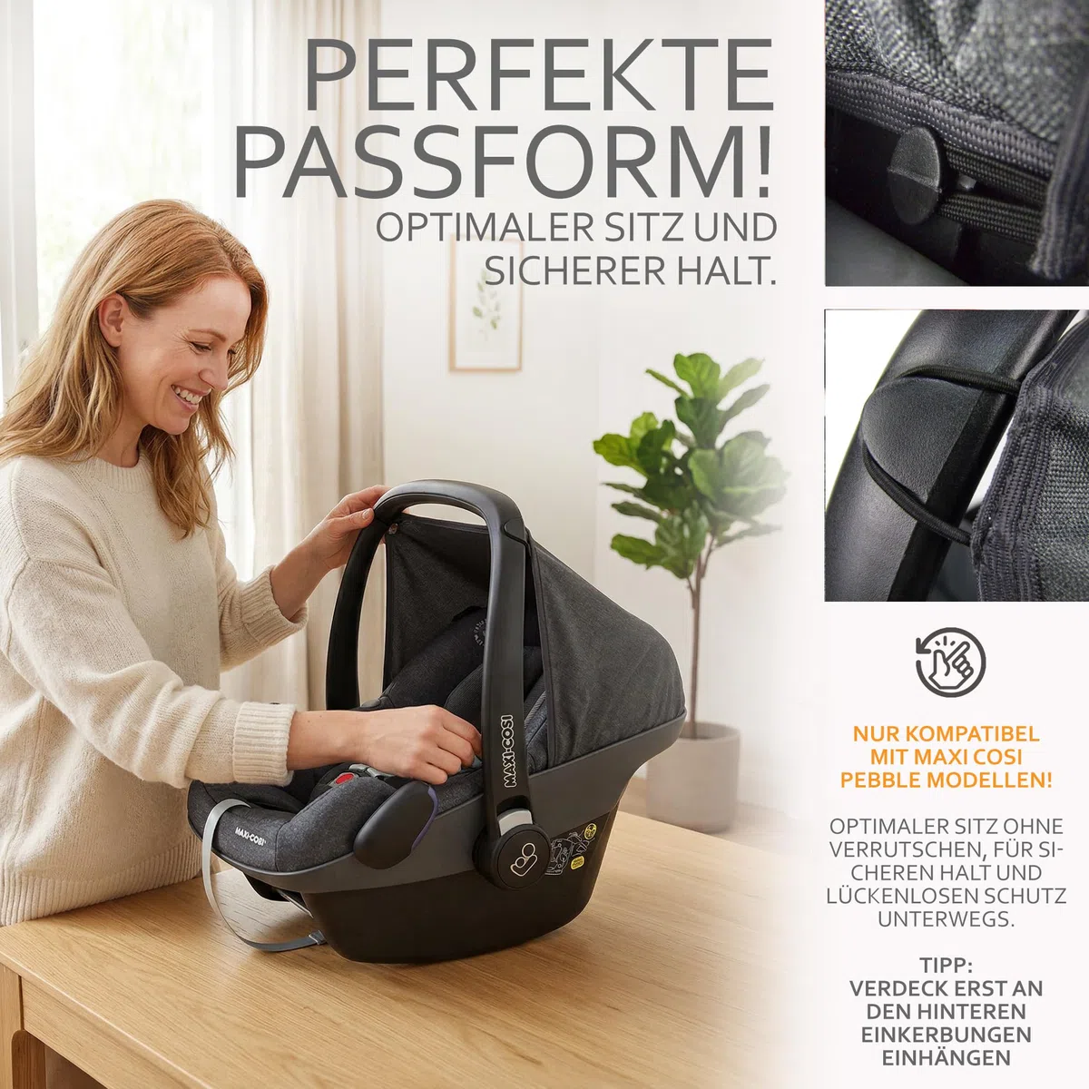 Sonnenverdeck Sonnendach Sonnenschutz für Babyschale kompatibel mit Maxi Cosi Pebble Gruppe 0+ meliert dunkelgrau