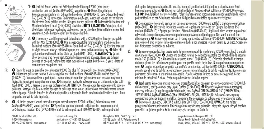 SONAX PROFILINE PerfectFinish (250 ml) Finishpolitur zum 1-stufigen Polieren von lokal ausgeschliffenen Lackschäden wie Staubeinschlüssen oder Läufern | Art-Nr. 02241410