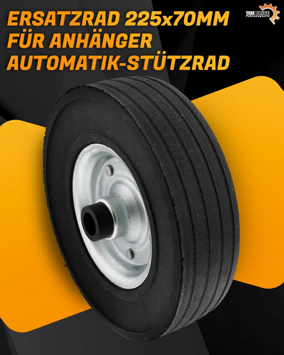 The Drive Ersatzrad 225x70mm für Anhänger Automatik-Stützrad Vollgummi auf Metallfelge passend für Winterhoff 5452 Rad 255 SB 115/033