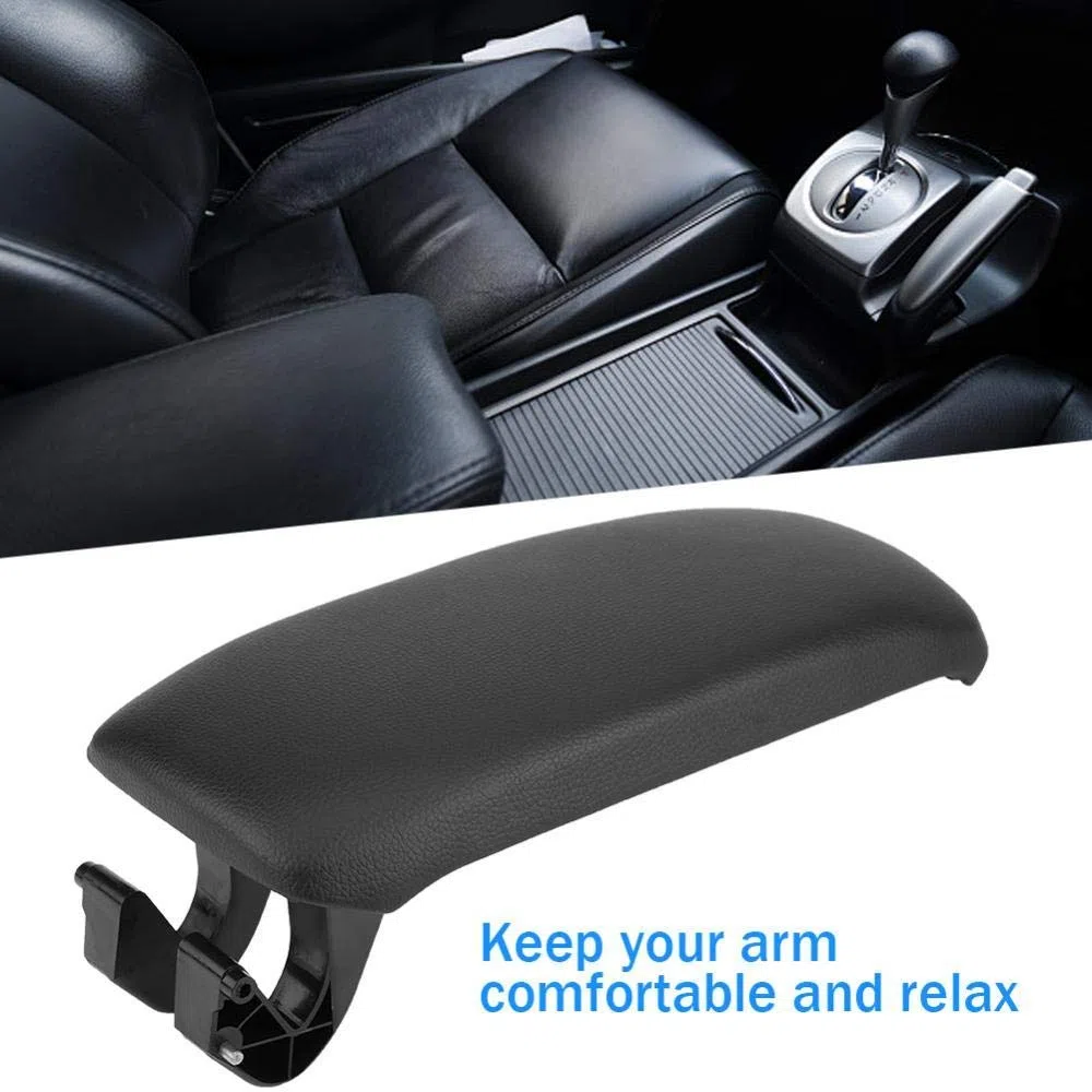 Auto Schwarz Leder/Stoff Naht Konsole Armlehne Deckel, Car Center Console Cover für A3 8P / 2003-2013 8P0864245P. (Schwarz)(Leder)