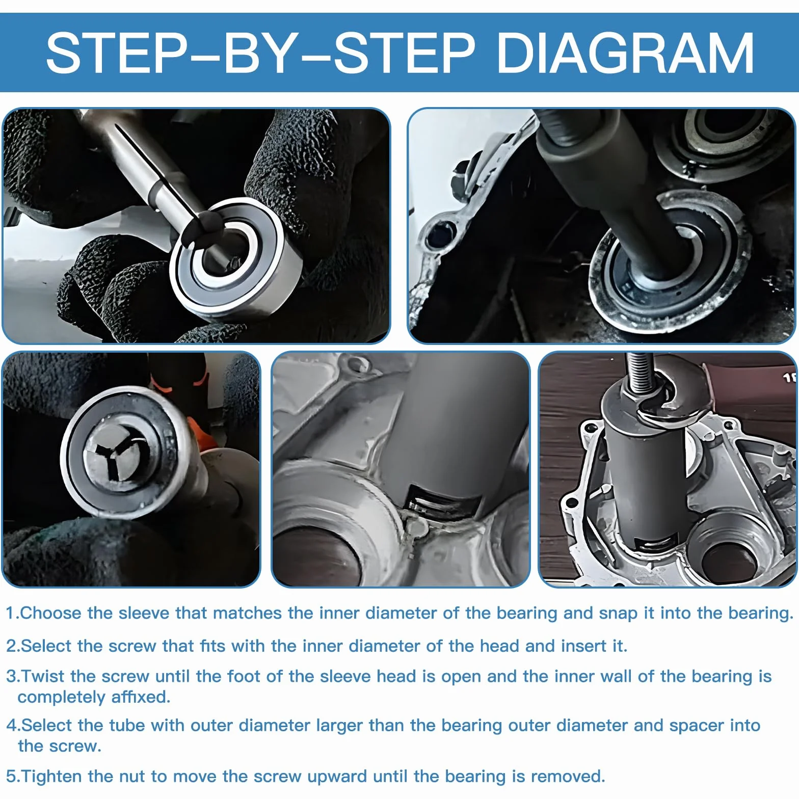 DBREAKS Lagerabzieher Innen, 9-23mm Innenlager Abzieher Set, Motorrad Innenabzieher Lager mit 5 Größen Offene Clips, Kugellager Abzieher, Radlager Werkzeug für Motorräder