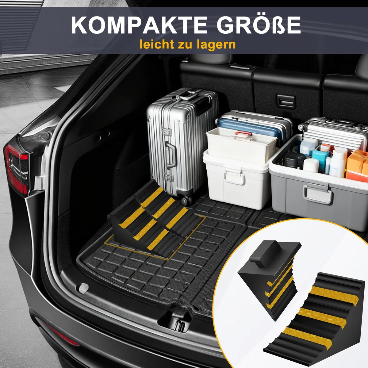 Aufun 2 Stück Gummi Unterlegkeile Auto Anhänger Wohnmobil – Robuste Radkeile mit Griff, 25 x 16 x 19cm rutschfeste Bremskeile für Pkw, LKW, Trailer, Wohnwagen, Radstopper Unterlegkeile