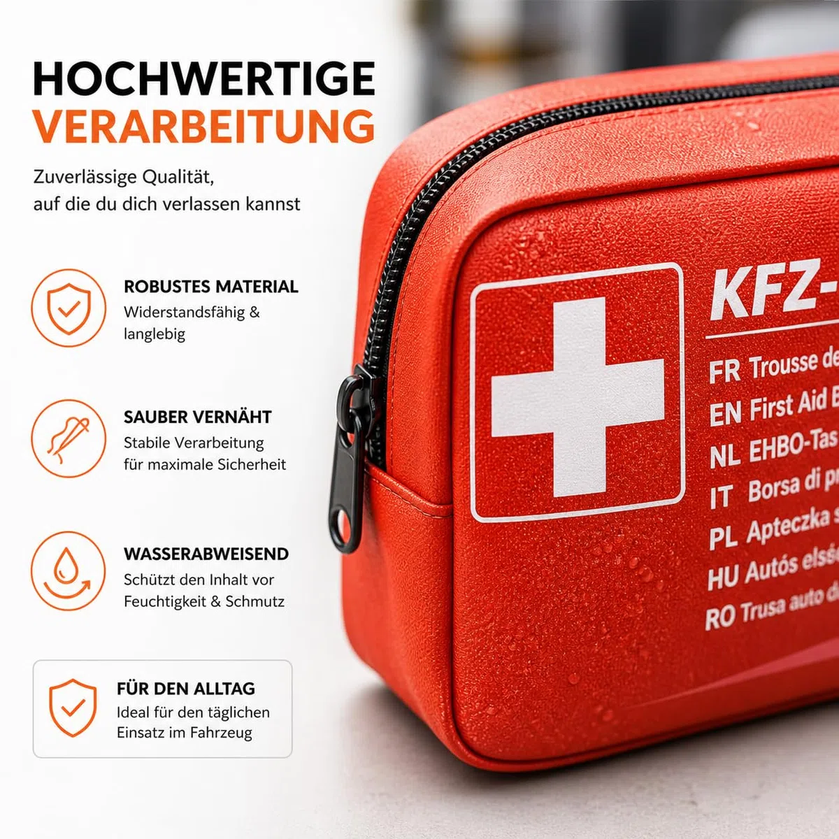 3 in 1 Set Auto Erste Hilfe Kit 2026 - KFZ Verbandskasten, Warnweste & Warndreieck - Pannenset & Unfallzubehör für PKW nach aktueller Norm