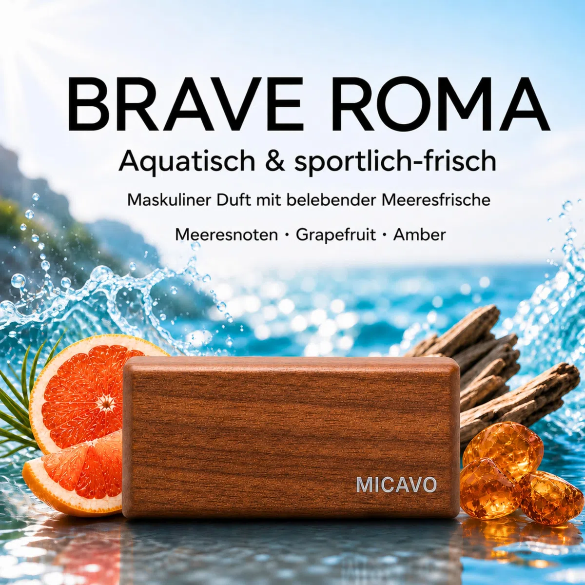 MICAVO Auto Duft Brave Roma – Lufterfrischer Auto für Lüftung mit Clip – Duftspender Auto mit intensivem, modernem Duftprofil – Autoparfüm für Männer & Frauen