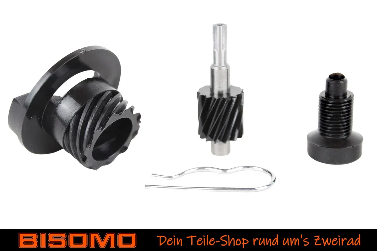 Tachoantrieb mit Lagerstück, Schraubenrad, Schraubenritzel + Feder für Simson S51, S70, SR50, SR80, KR51/2, Tachometerantrieb 4-teilig