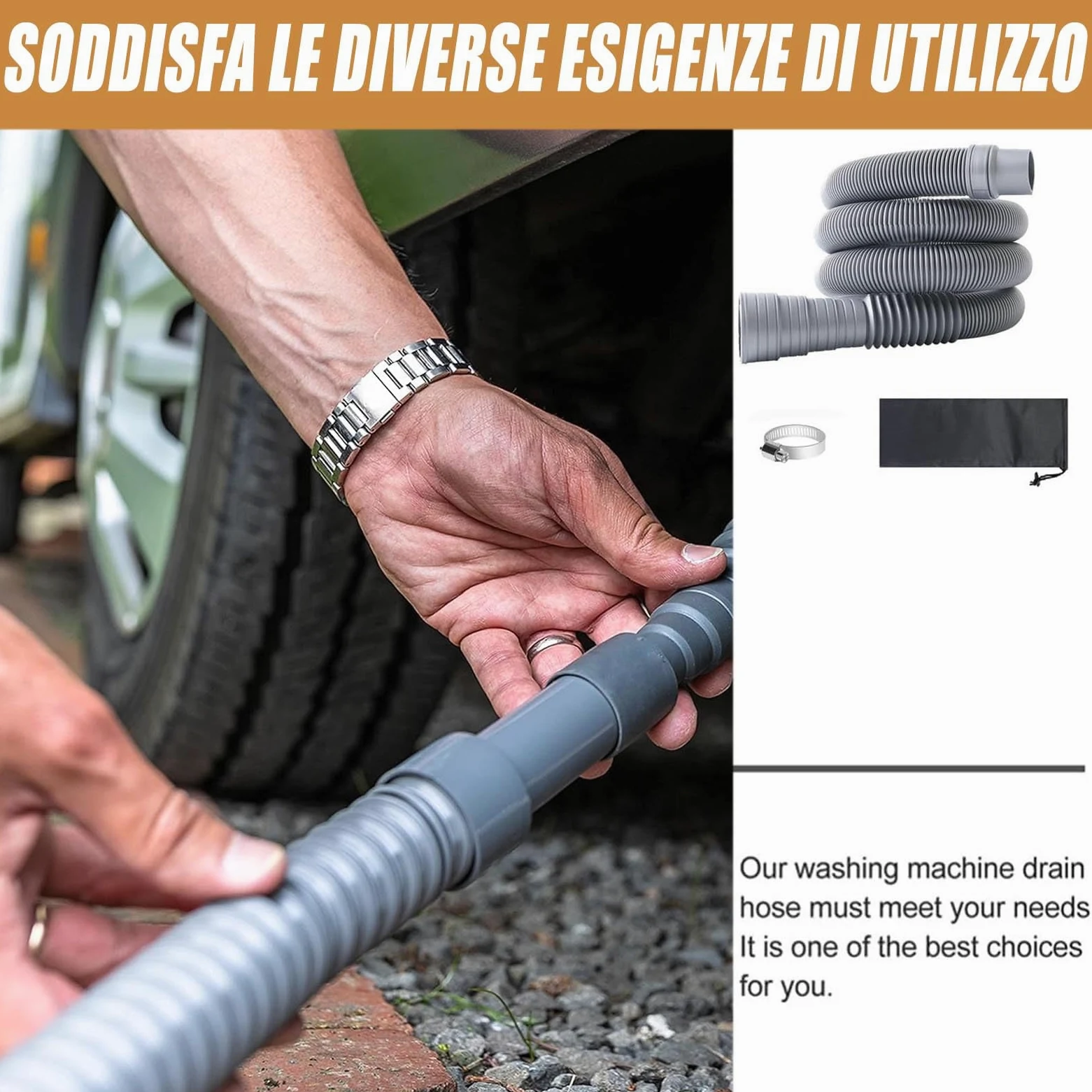 Zusammenklappbares Wohnwagen-Abflussrohr mit verstellbarem Adapter, Wohnmobil-Abwasserschlauch-Set für Wohnmobil, flexibles Abflussrohr für Wohnmobil, Anhänger, Wohnwagen-Zubehör (10m)
