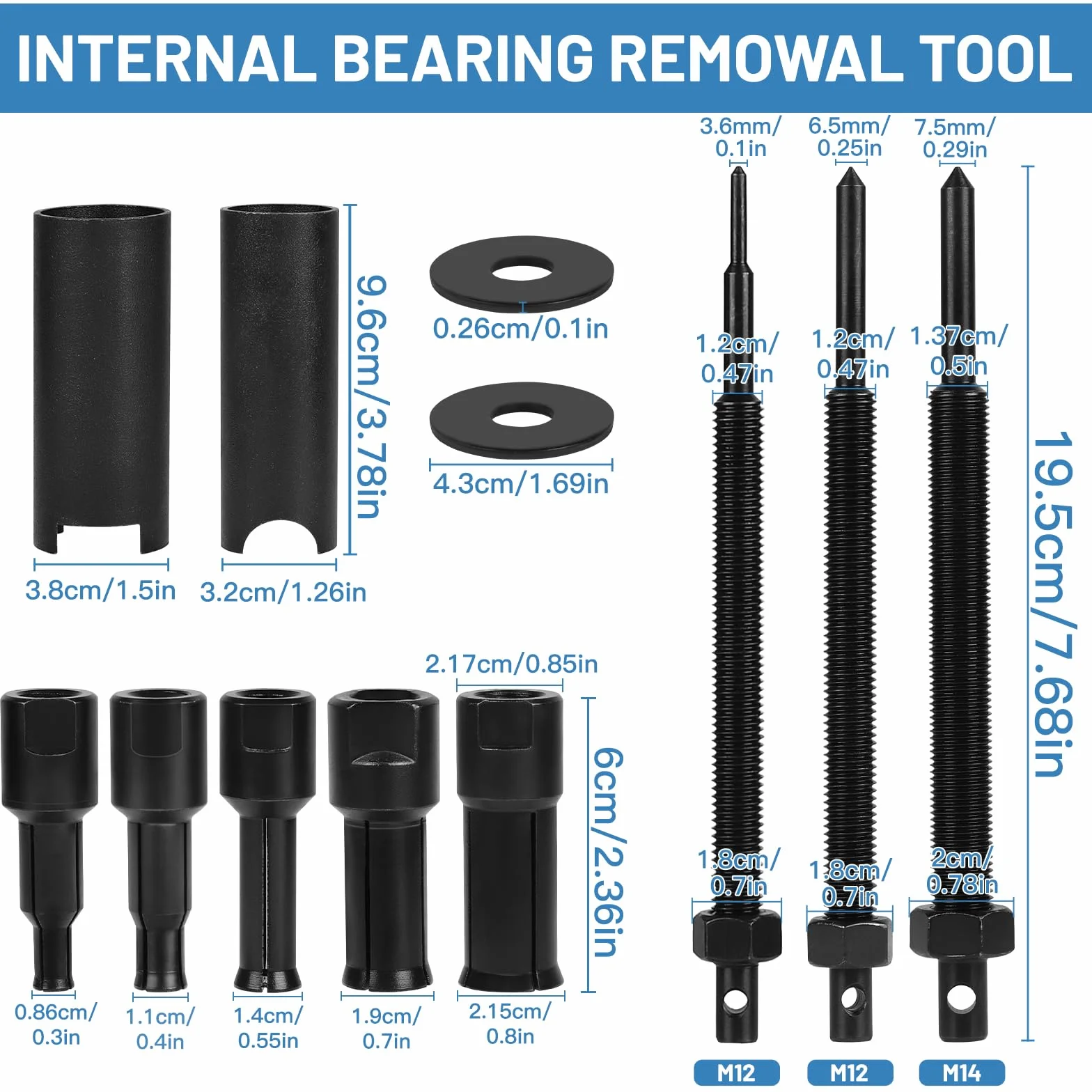 DBREAKS Lagerabzieher Innen, 9-23mm Innenlager Abzieher Set, Motorrad Innenabzieher Lager mit 5 Größen Offene Clips, Kugellager Abzieher, Radlager Werkzeug für Motorräder