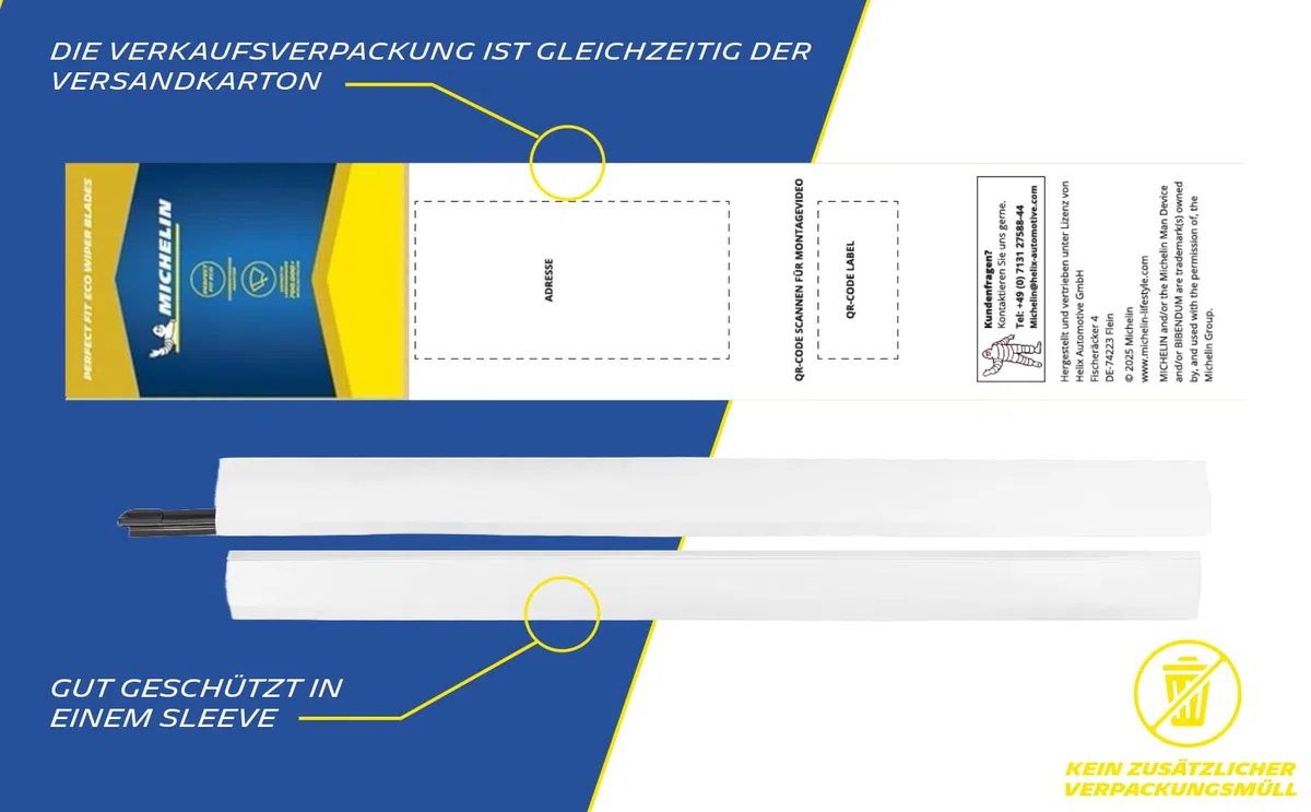 MICHELIN Perfect Fit 101 Scheibenwischer Set | VW Golf 7, Audi A3 | 650/450mm | Gelenkfreie Wischerblätter | Perfekte Passform, Geräuscharm | Nachhaltige Verpackung