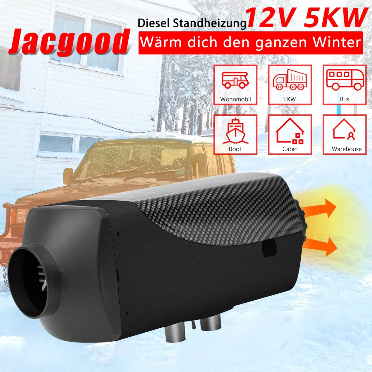 5KW 12V Diesel-Lufterhitzer,LCD Temperaturregler Monitor 10L Schalldämpfer Fernbedienung Diesel Standheizung with leise Raumlufterhitzer-Kit, verwendet für Auto Boote LKW Wohnmobil. (Schwarz)