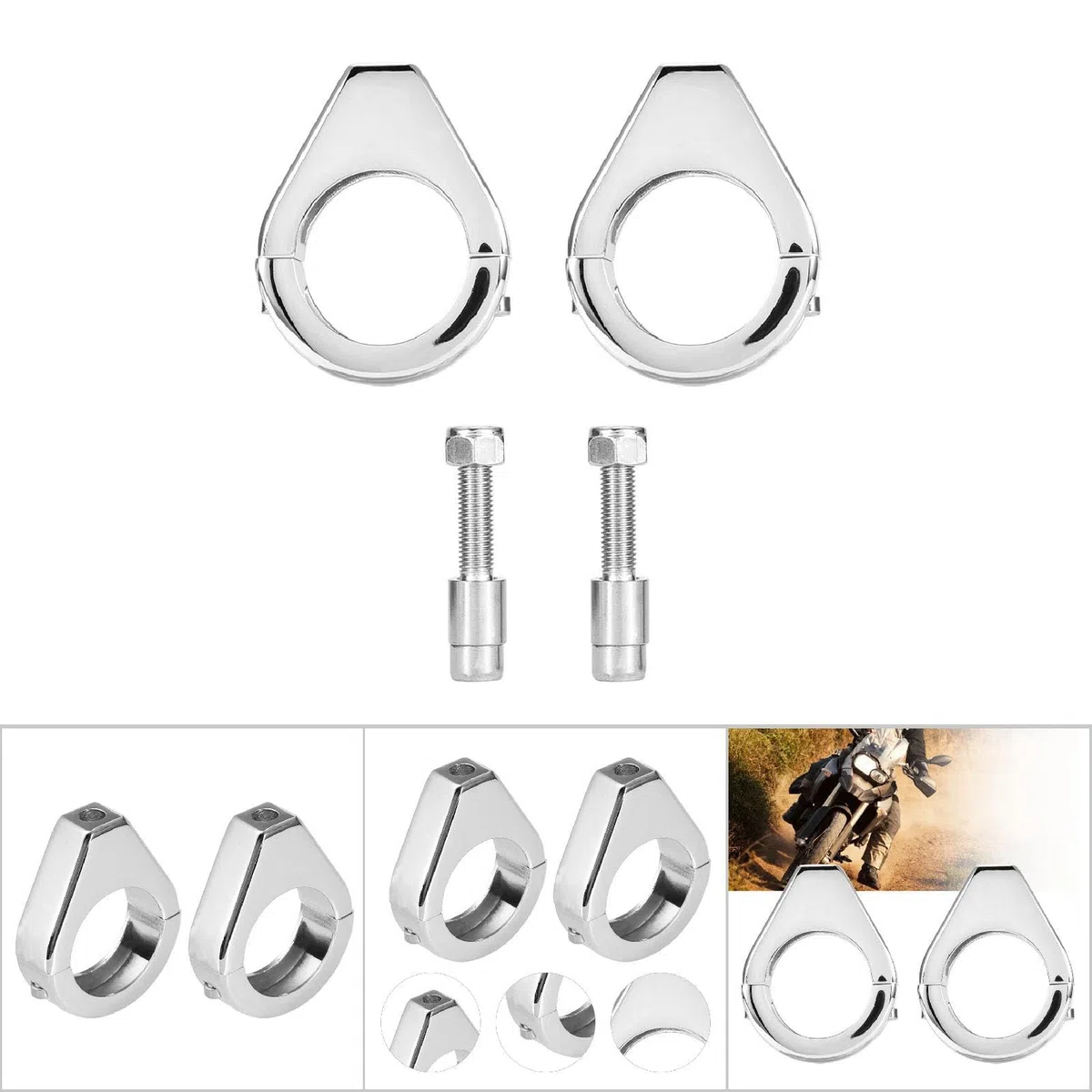 Motorrad Blinkerhalter 41mm Aluminium Motorrad Blinkerhalterung Blinkerschelle Licht Halter Verlagerungs Gabelklemmen Montagehalterung, Silber