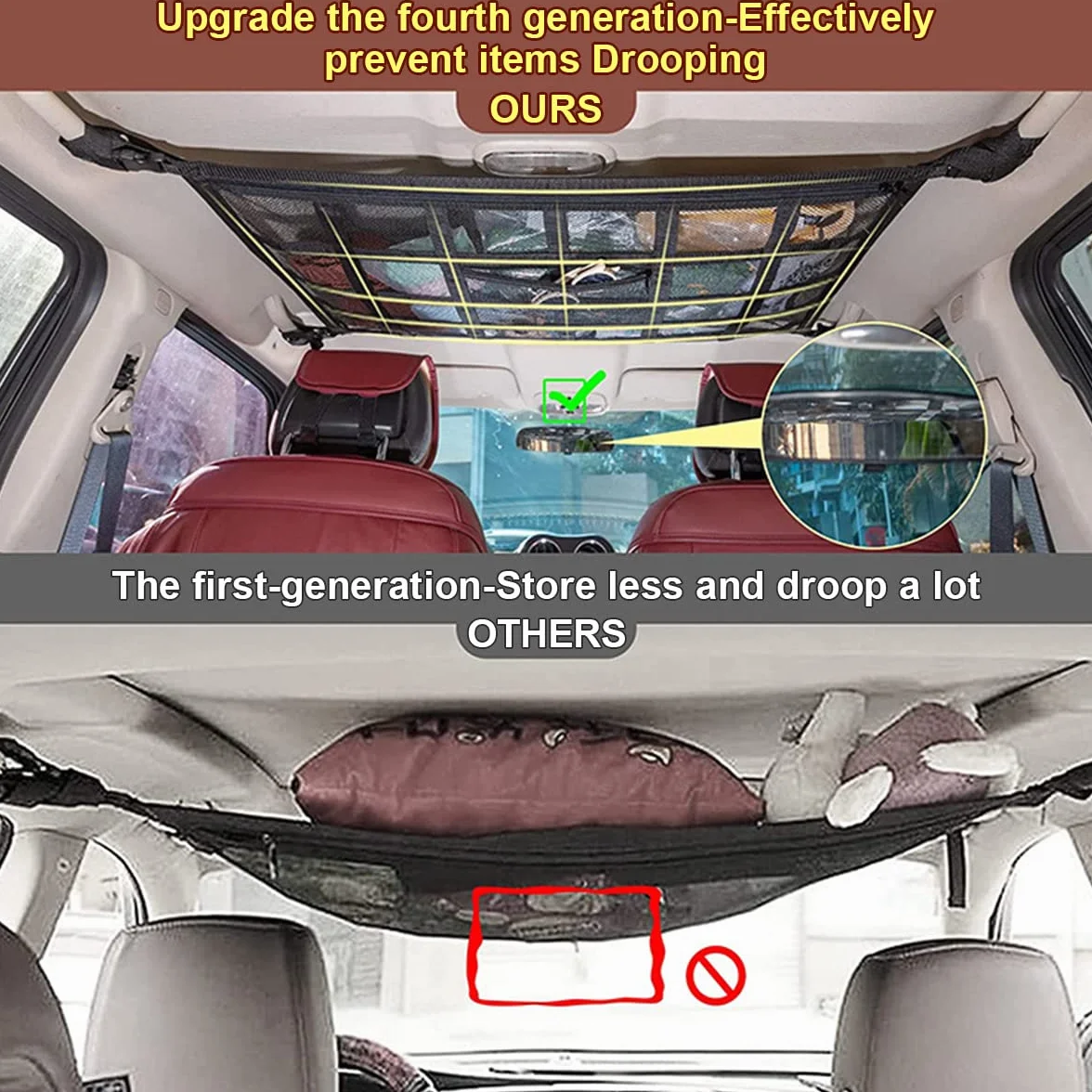 Gepäcknetz Auto für Aufbewahrung, Auto Gepäcknetz, Universal Autodach Gepäcknetz Decke, Netztasche mit Reißverschluss, 90X65CM
