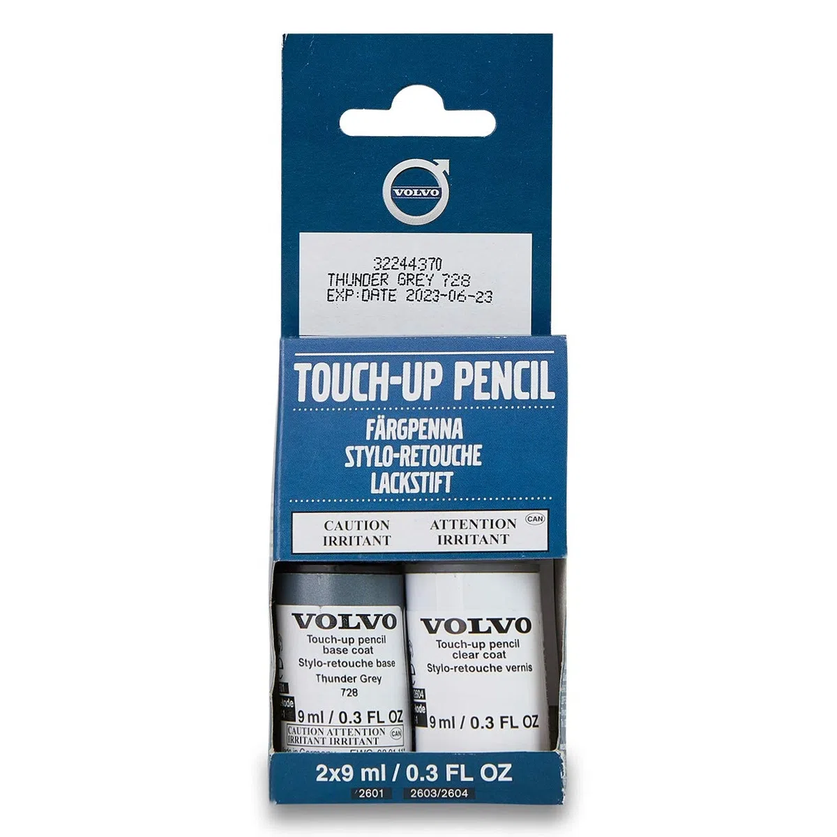 Volvo Original 728 Thunder Grey Lackstift Set - 9ml Basislack, 9ml Klarlack - Lackreparatur Set Ausbesserungslack grau 32244370