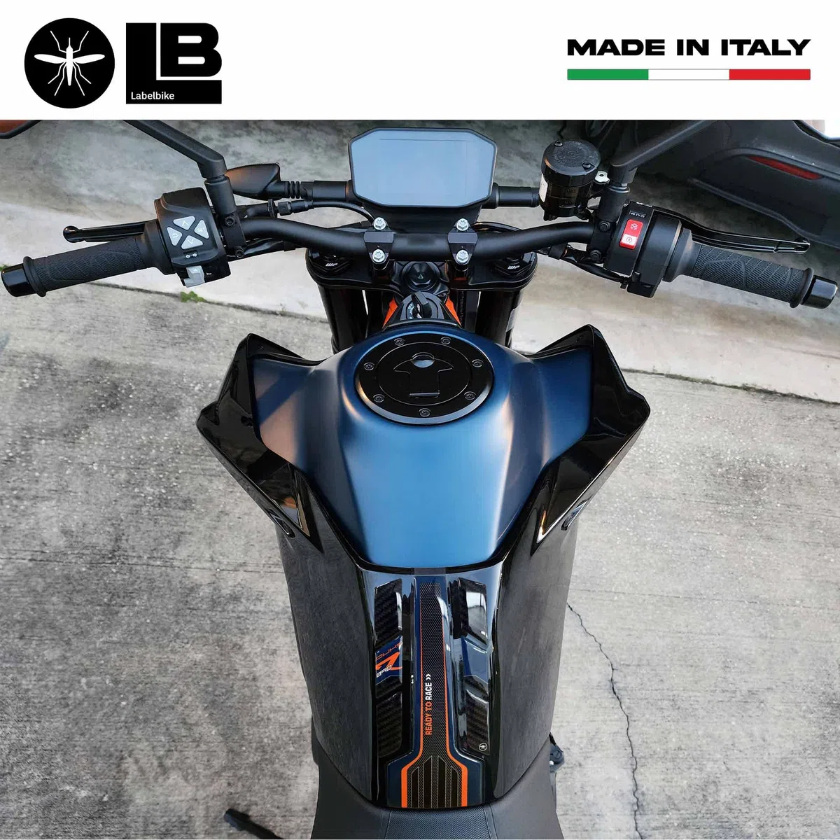 labelbike - 3D Aufkleber Motorrad Tankpad Schutz und Dekoration aus Harz kompatibel mit KTM 890 Duke R 2022-2023 Atlantic Blau