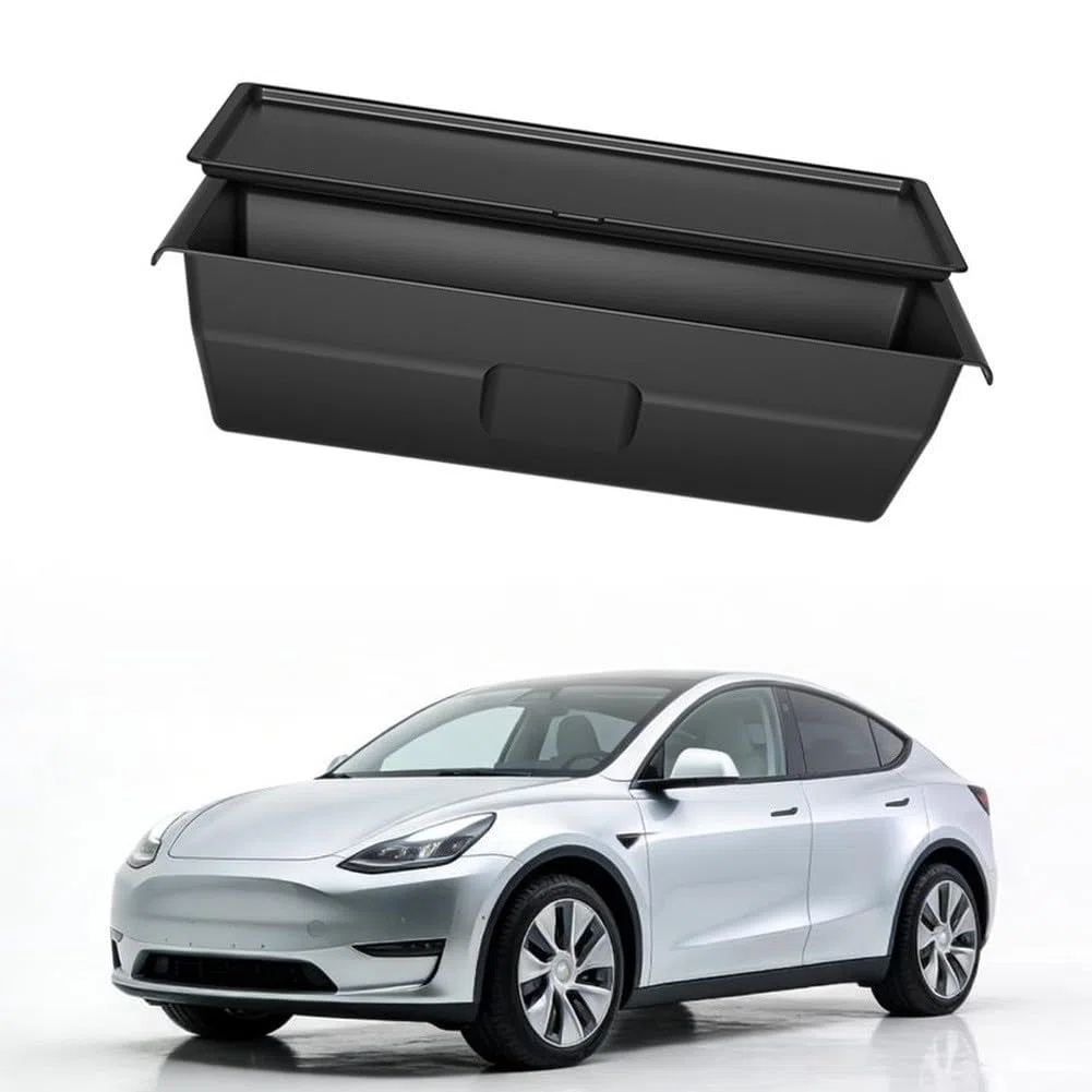 Aufbewahrungsbox unter dem Sitz für Modell Y 2025 2026, TPE Mittelkonsole Mülleimer Organizer, Vordersitzfüller, Auto-Innenzubehör, schwarz (Frontbox und Abdeckungen)