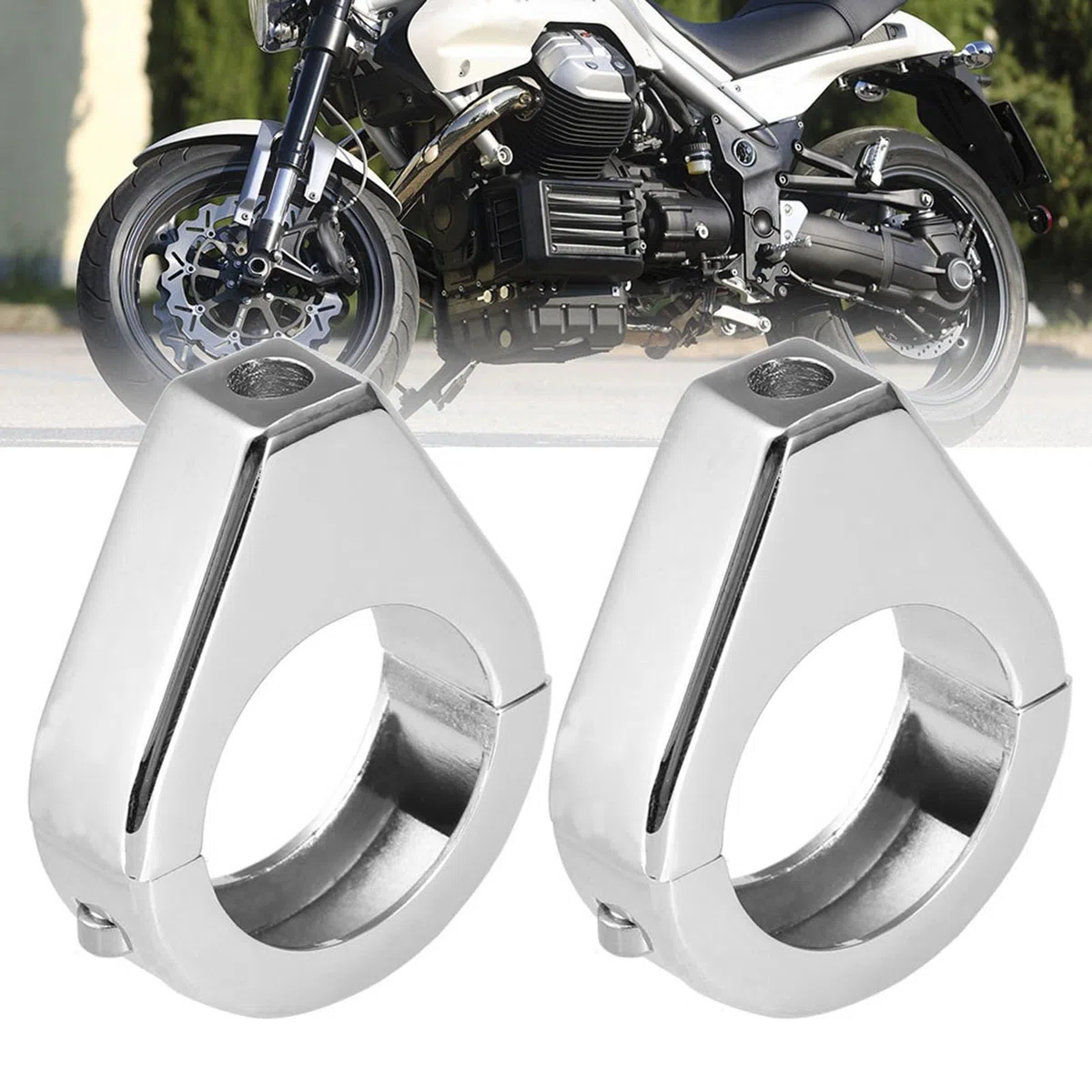 Motorrad Blinkerhalter 41mm Aluminium Motorrad Blinkerhalterung Blinkerschelle Licht Halter Verlagerungs Gabelklemmen Montagehalterung, Silber