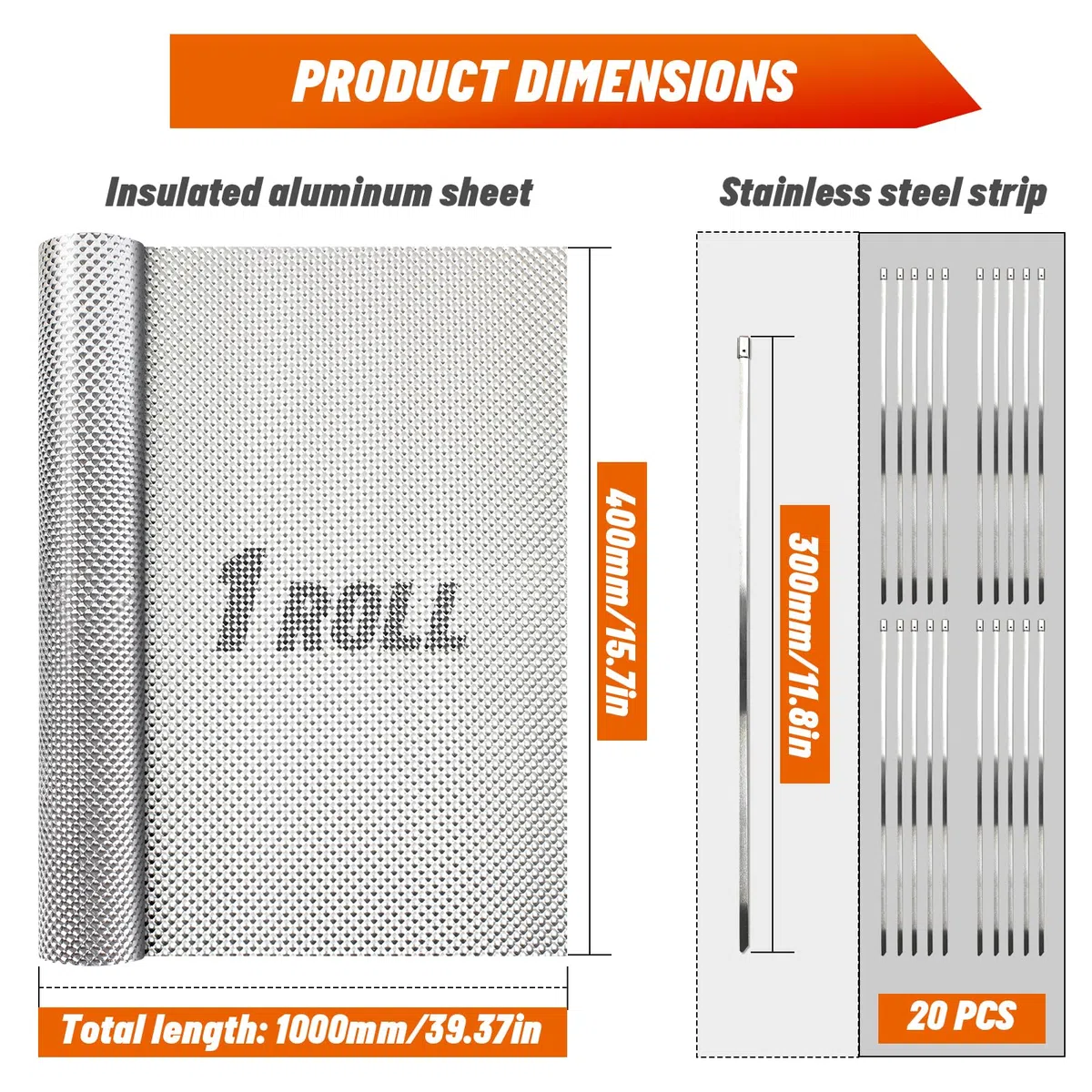 Hitzeschutz aus Geprägtem Aluminium mit 20 Kabelbindern aus Edelstahl, Hitzeschutzblech Auto für Auspuff, Schalldämpfer, Motor (100cm x 40cm)