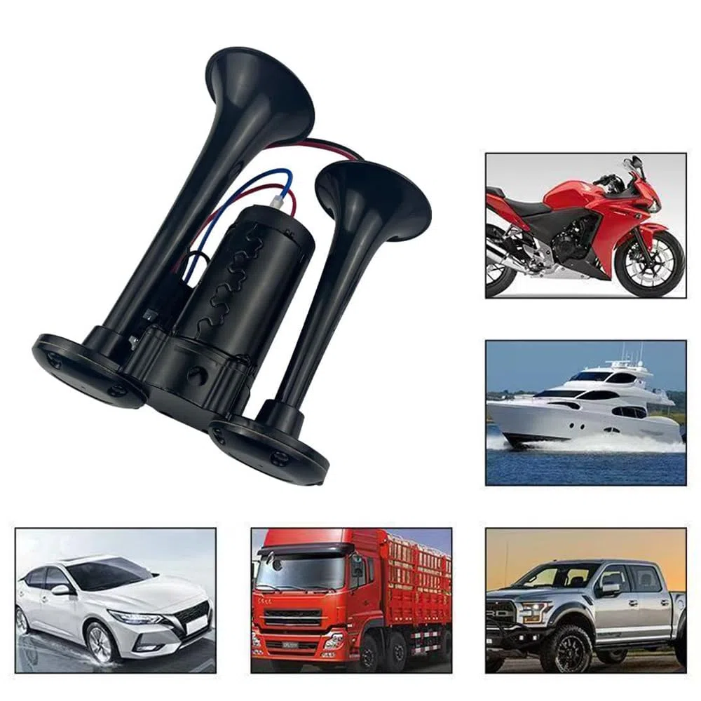 LWK Hupe 12V 600DB, Doppelrohr Lufthorn Train Horn mit Kompressor, 600DB Super Laut Air, Dual Trompete Auto Air Horn Kit, Hupe Lufthorn, für 12V Fahrzeuge PKW, LKW, Zug, Boot, Auto, Van