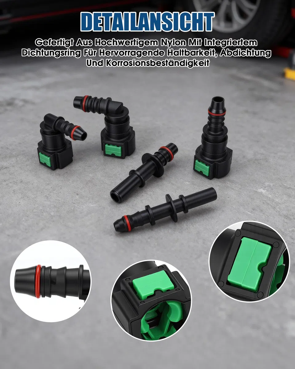 16 Teilig Schnellverschluss Benzinschlauch Set Kraftstoffleitung SAE 9,89x8 mm 9,49x8 mm 7,89x8 mm 7,89x6 mm Nylon Schnellverbinder Gerade Winkel Steckkupplung für Auto Motorrad Boot