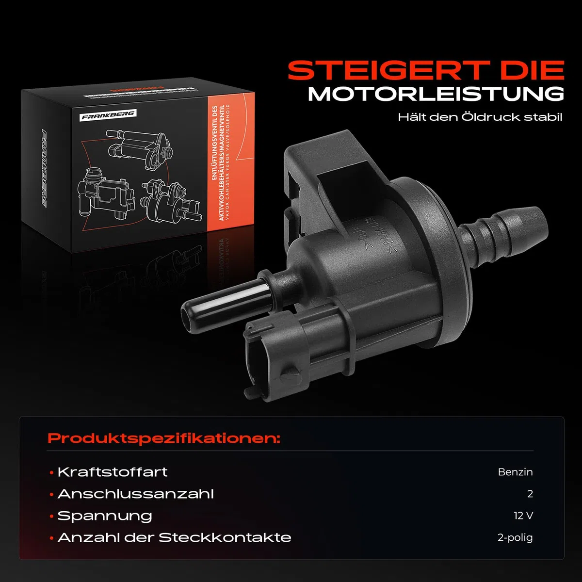 Frankberg Entlüftungsventil Tankentlüftungsventil 2-Polig Benzin Kompatibel mit Zafira Tourer C P12 Meriva B MPV S10 Astra J P10 Astra J Caravan Astra J Stufenheck Replace# 55566387