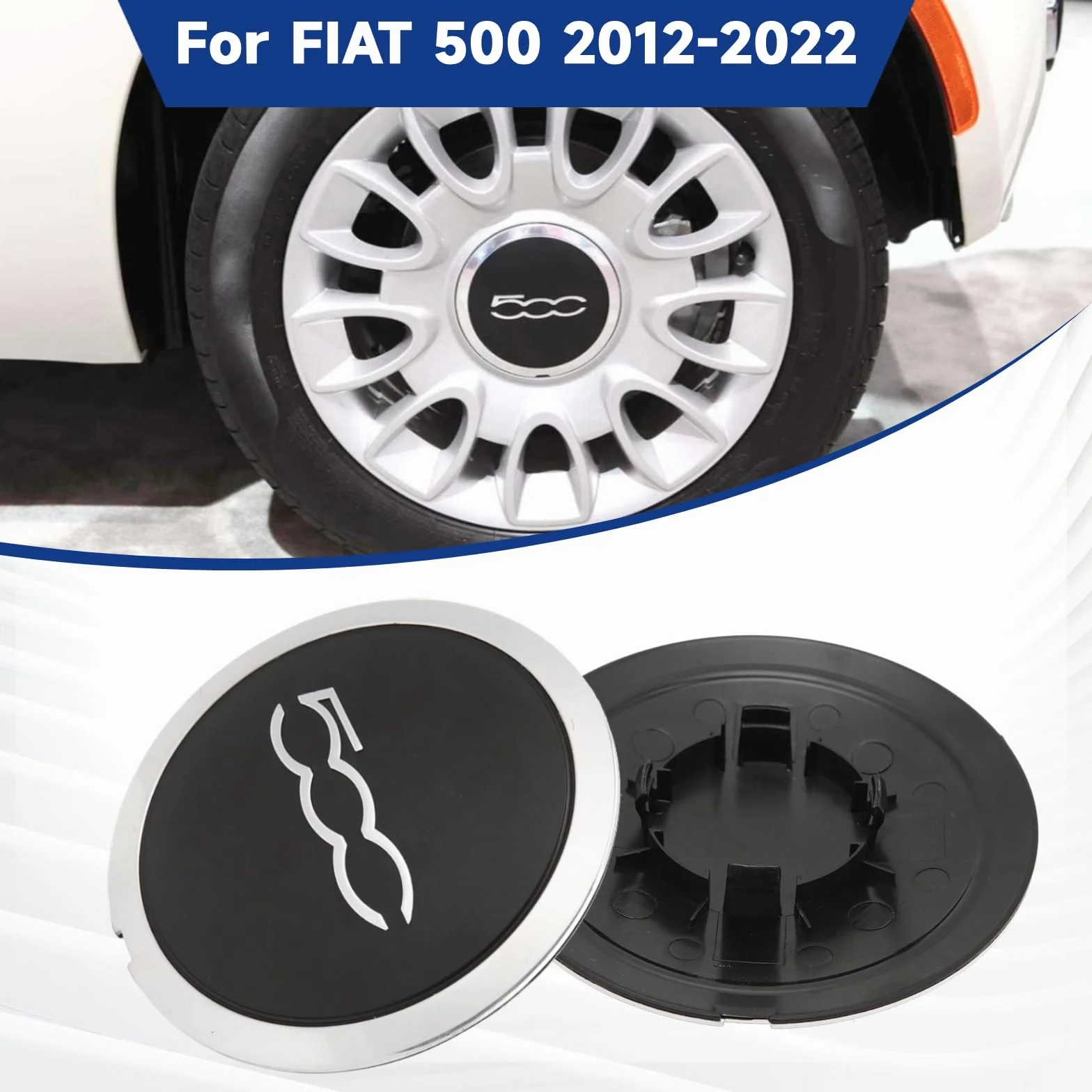 Mittlerer Radnabendeckel, Hitzebeständiger Radnaben-Mitteldeckel mit Chrom Verkleidung 68078419AC Auto Mittel Radkappen Ersatz für FIAT 500 (Chrom 500, Grauer Umrandung)