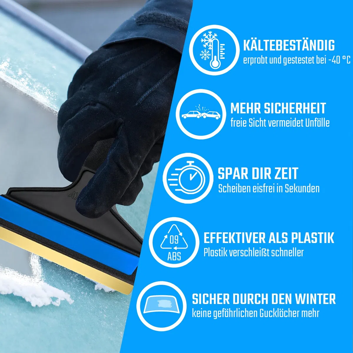 LP A053-2 Eiskratzer Auto [2 Stück] - Messing Scheibenkratzer Auto - schnell, mühelos & schonend - Premium HIPS - mit Messingklinge & Gummilippe - aus Finnland