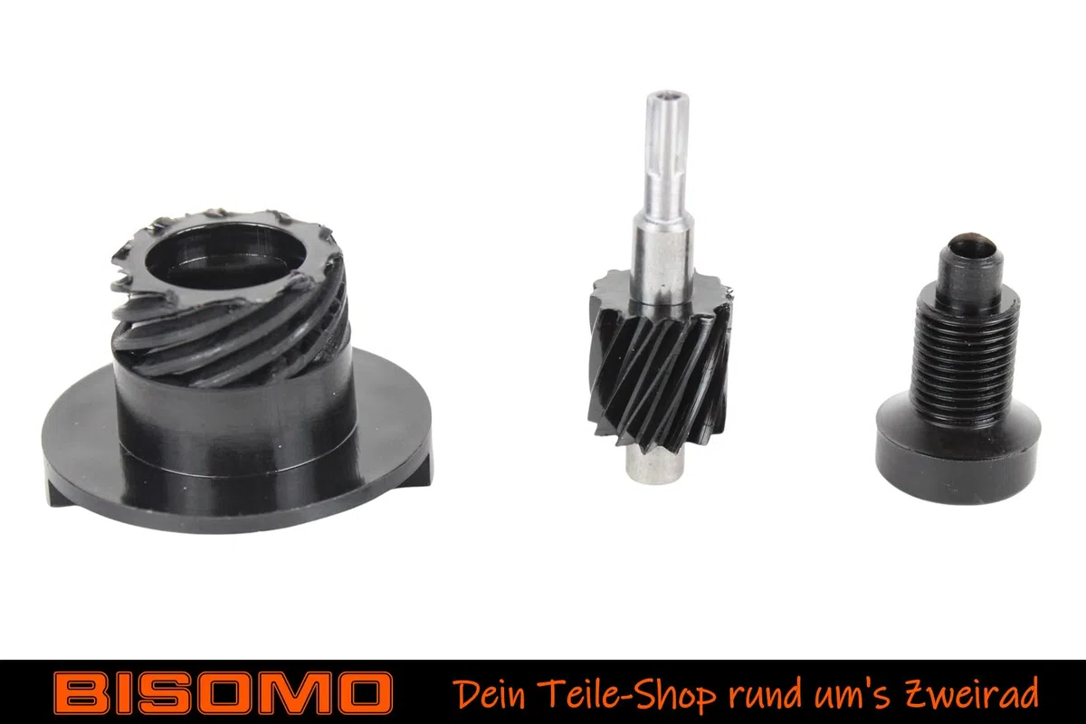 Tachoantrieb mit Lagerstück, Schraubenrad, Schraubenritzel + Feder für Simson S51, S70, SR50, SR80, KR51/2, Tachometerantrieb 4-teilig