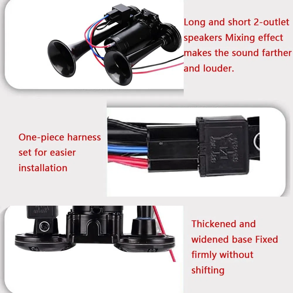 LWK Hupe 12V 600DB, Doppelrohr Lufthorn Train Horn mit Kompressor, 600DB Super Laut Air, Dual Trompete Auto Air Horn Kit, Hupe Lufthorn, für 12V Fahrzeuge PKW, LKW, Zug, Boot, Auto, Van