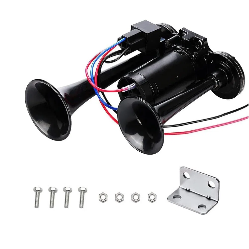 LWK Hupe 12V 600DB, Doppelrohr Lufthorn Train Horn mit Kompressor, 600DB Super Laut Air, Dual Trompete Auto Air Horn Kit, Hupe Lufthorn, für 12V Fahrzeuge PKW, LKW, Zug, Boot, Auto, Van