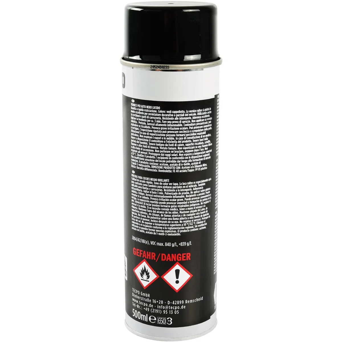 TECPO Lackspray schwarz glänzend, 3x500ml Autolack Rallyschwarz Sprühlack Farbspray mit hoher Deckkraft für Innen- und Außenbereich