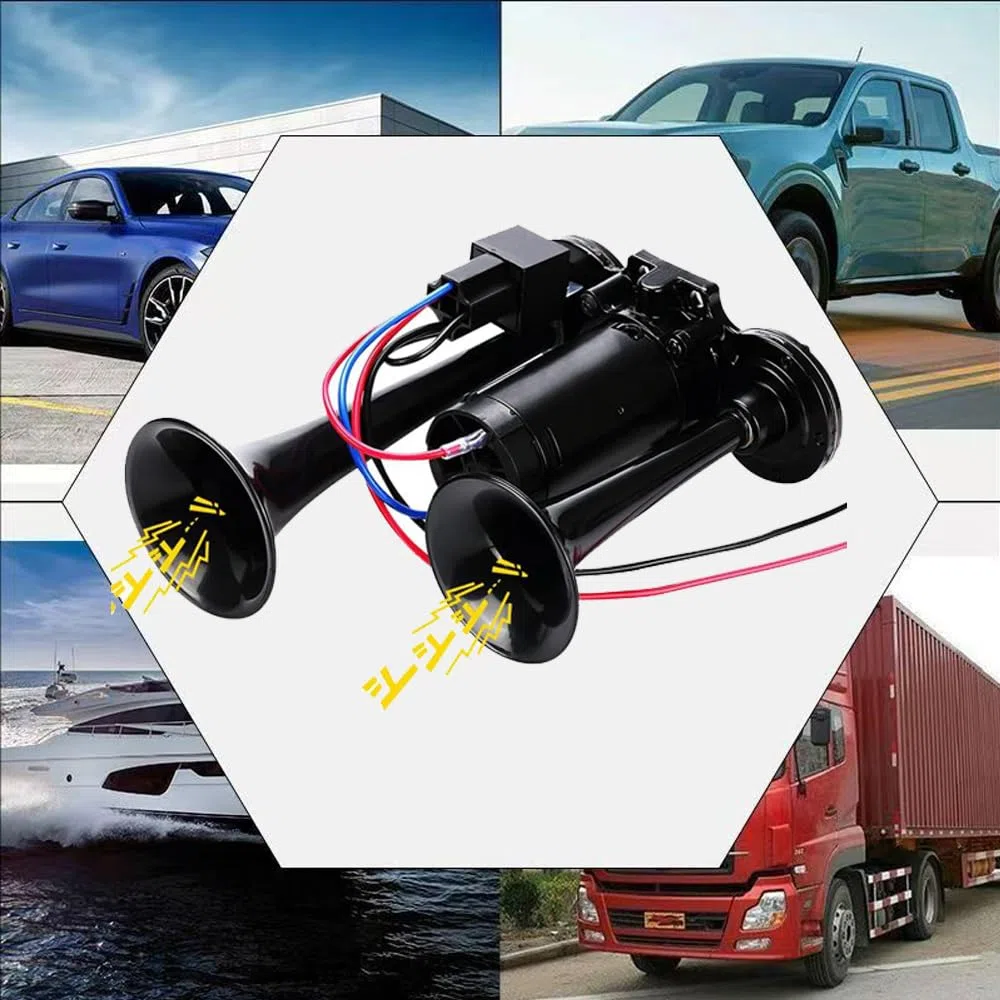 LWK Hupe 12V 600DB, Doppelrohr Lufthorn Train Horn mit Kompressor, 600DB Super Laut Air, Dual Trompete Auto Air Horn Kit, Hupe Lufthorn, für 12V Fahrzeuge PKW, LKW, Zug, Boot, Auto, Van