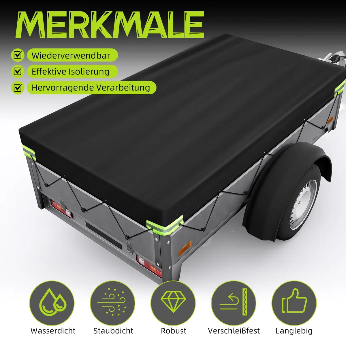 Anhänger Plane 214 x 122 x 13cm (84.25x48.03x5.12 inch), 750 kg Anhängerplane 420D Heavy Duty Wasserfest Winddichte for pkw Car Trailer with Grommets & Rope